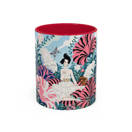 🌸🦋 The Enchanted Pink Blossom Retreat Colorful Mug – Art Deco Floral Whimsy