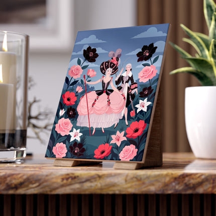 🌹🎭 The Rose Masquerade Promenade Ceramic Tile – Art Deco Floral Elegance