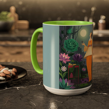 The Lady Of The Moonlit Garden Colorful Mugs – Art Deco Botanical Serenity