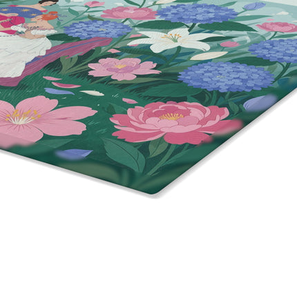 🌸🕯️ The Lady Of The Secret Garden Vanity Glass Cutting Board – Art Deco Floral Elegance