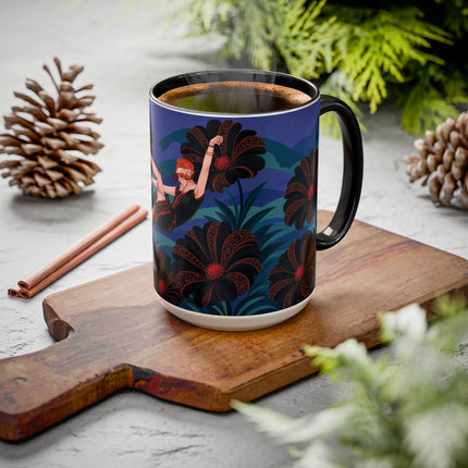 🖤🌺 The Midnight Floral Acrobat Colorful Mug – Art Deco Fashion Whimsy