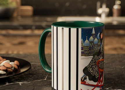 Elegant Winter Woman in Sleigh Colorful Mugs (11oz, 15oz)
