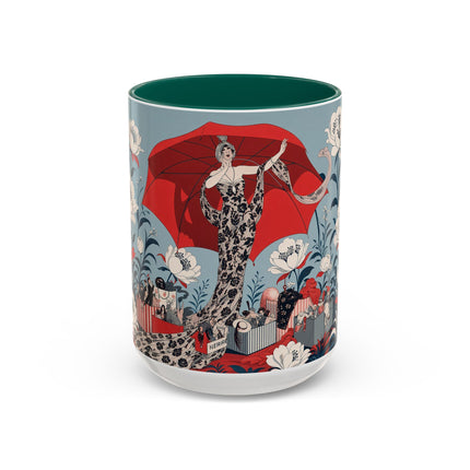 ❤️🌺 The Scarlet Parasol Spectacle Colorful Mug – Art Deco Fashion Elegance