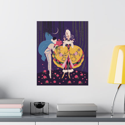 🌹🌙 The Lady Of The Moonlit Rose Masquerade Matte Vertical Poster – Art Deco Fashion Illustration