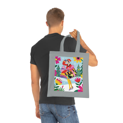 🎄🌺 Christmas In The Winter Garden Cotton Tote Bag – Art Deco Holiday Whimsy