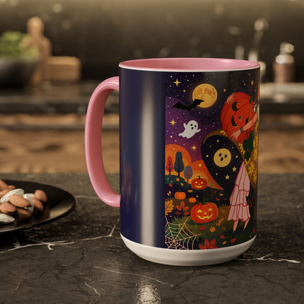 🎃🐈‍⬛ The Pumpkin Moon Embrace Colorful Mug – Whimsical Halloween Charm