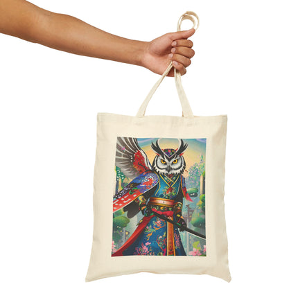 Cyberpunk Samurai Owl Cotton Canvas Tote Bag