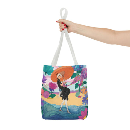 ☂️🌺 The Lady Of The Seaside Parasol Tote Bag – Art Deco Floral Fashion