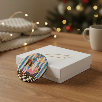 🐈🏛️ The Grand Salon Courtship Ceramic Ornament – Art Deco Neoclassical Romance