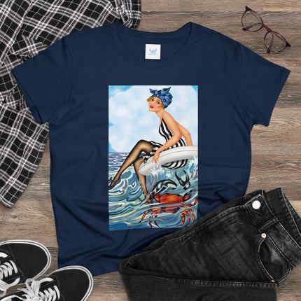 Playful Waves and Fashion Follies Women's Midweight Cotton Tee