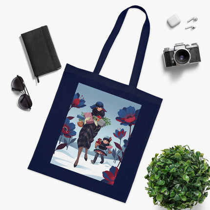 🎁🌺 The Christmas Gift Garden Stroll Cotton Tote Bag – Art Deco Holiday Elegance