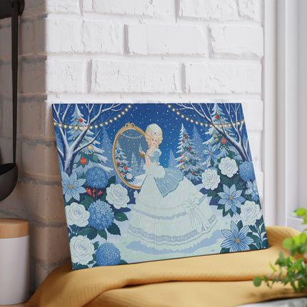 ❄️🌹 The Lady Of The Winter Rose Garden Glass Cutting Board – Art Deco Holiday Elegance