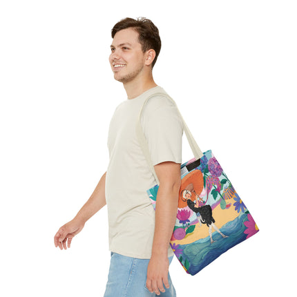 ☂️🌺 The Lady Of The Seaside Parasol Tote Bag – Art Deco Floral Fashion