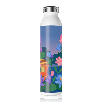 🌸🪷 The Enchanted Lotus Garden Voyage Slim Water Bottle – Art Deco Floral Whimsy