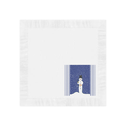 Snowman in Falling Snow White Coined Napkins