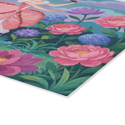 🌸🎭 The Rose Garden Masquerade Glass Cutting Board – Art Deco Floral Elegance