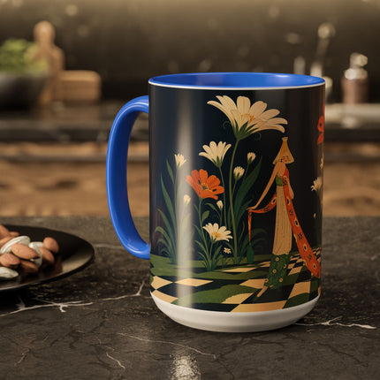 🌼🧡 The Midnight Floral Masquerade Colorful Mug – Art Deco Fashion Fantasy
