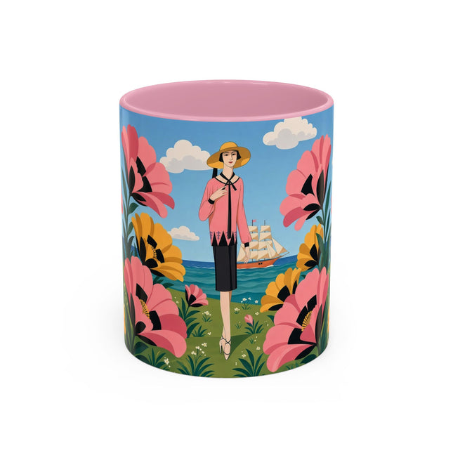 🌸⛵ The Seaside Blossom Promenade Colorful Mug – Art Deco Coastal Elegance