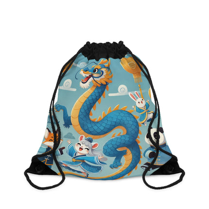 The Blue & Gold Dragon Festival Parade Drawstring Bag – Joyful Celebration & Cultural Magic
