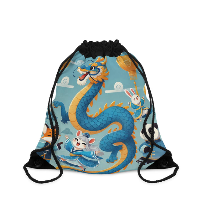 The Blue & Gold Dragon Festival Parade Drawstring Bag – Joyful Celebration & Cultural Magic