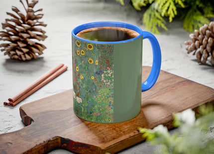 Farm Garden with Sunflowers by Gustav Klimt Colorful Mugs (11oz, 15oz)