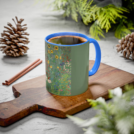 Farm Garden with Sunflowers by Gustav Klimt Colorful Mugs (11oz, 15oz)