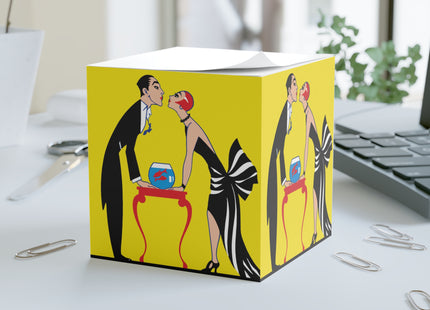 A Moment of Elegance: A Passionate Embrace Amidst Golden Splendor Note Cube
