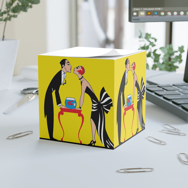 A Moment of Elegance: A Passionate Embrace Amidst Golden Splendor Note Cube