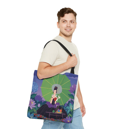 🧶🌸 The Lady Of The Enchanted Knitting Garden Tote Bag – Art Deco Floral Fantasy