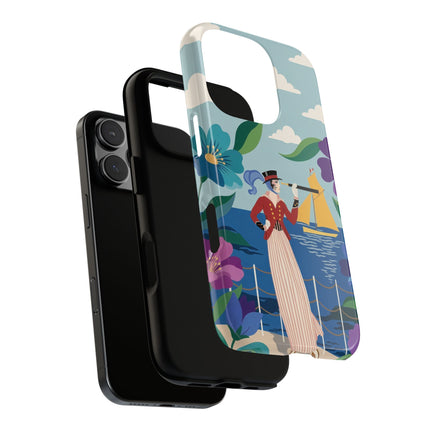 🌊🔭 The Lady Of The Seaside Lookout Phone Case – Art Deco Nautical Adventure