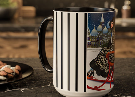 Elegant Winter Woman in Sleigh Colorful Mugs (11oz, 15oz)