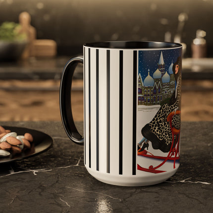 Elegant Winter Woman in Sleigh Colorful Mugs (11oz, 15oz)