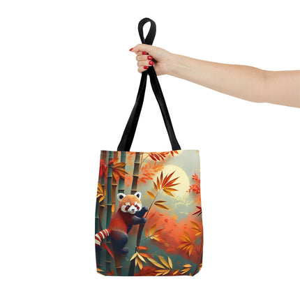 Red Panda at an Autumn Bamboo Grove Tote Bag (AOP)