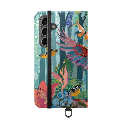 🦖🦋 Colorful Raptor Flip Case – Butterfly Wonder & Forest Adventure