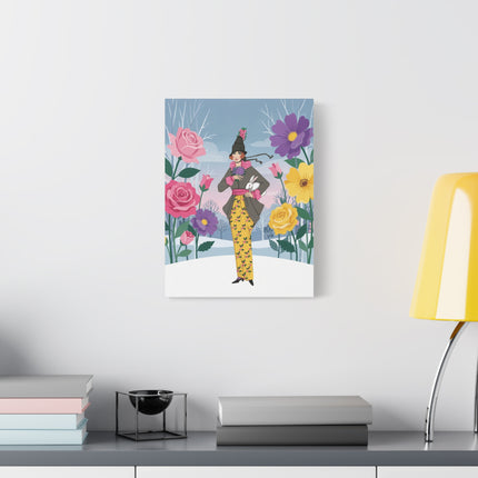 🐇🌹 The Lady With The White Rabbit Matte Canvas – Art Deco Winter Garden