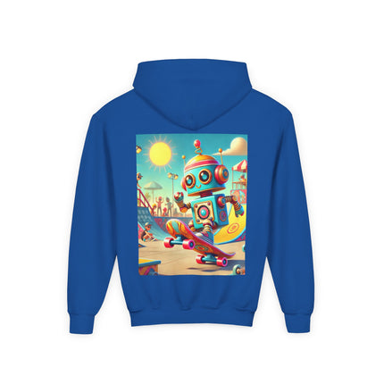 Skate Park Robot Youth Hooded Sweatshirt – Action, Energy & Retro Fun