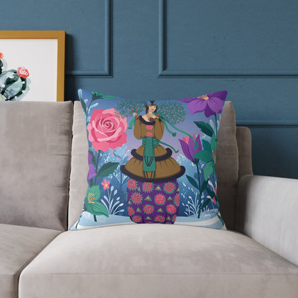 🌹❄️ The Holly Rose Of Winter Square Pillow – Art Deco Christmas Garden