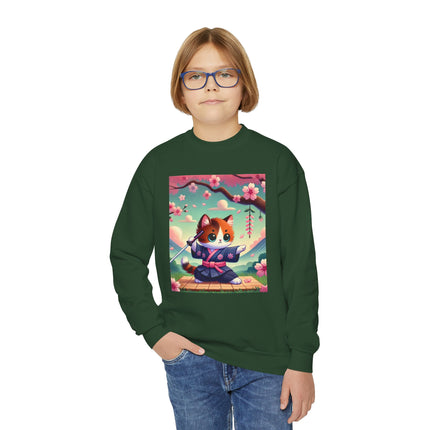 Playful Kitten in the Tea Room Youth Crewneck Sweatshirt – Whimsy, Elegance & Gentle Charm