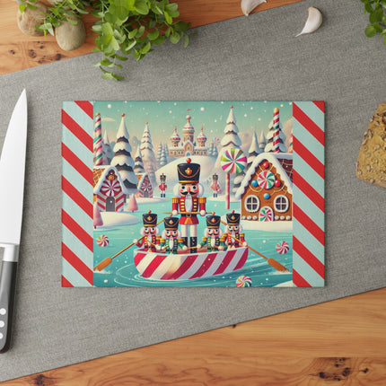 Nutcracker Candy-Striped Adventure Glass Cutting Board
