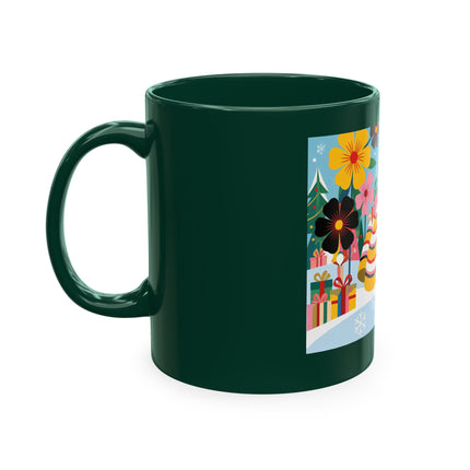 🎄🌸 The Lady Of The Striped Christmas Garden Ceramic Mug – Art Deco Holiday Whimsy
