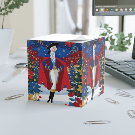 🎭🎄 The Christmas Masquerade Lady Note Cube – Art Deco Holiday Glamour