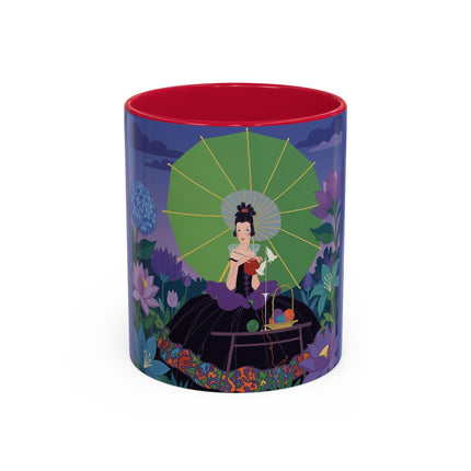The Lady Of The Moonlit Needlework Colorful Mugs – Art Deco Crafting Elegance