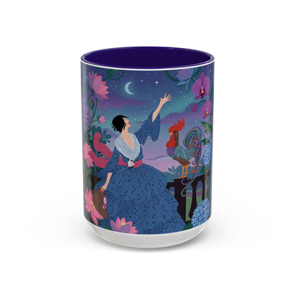 The Lady And The Morning Song Colorful Mugs – Art Deco Botanical Elegance