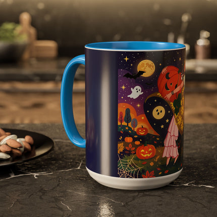 🎃🐈‍⬛ The Pumpkin Moon Embrace Colorful Mug – Whimsical Halloween Charm