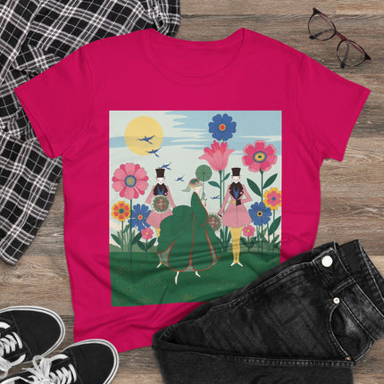 🌸🎩 The Lady Of The Giant Flower Garden Cotton Tee – Art Deco Floral Promenade