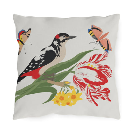 Woodpecker & Tulip Outdoor Pillows – Vibrant Spring & Bold Beauty