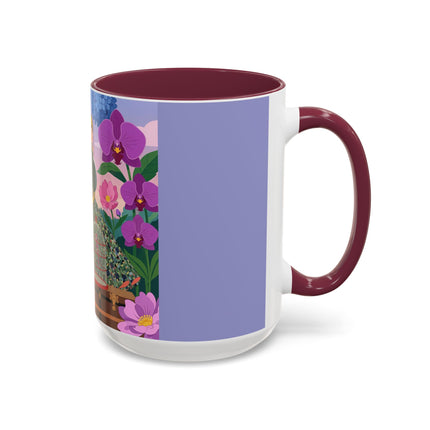 The Lady And The Crimson Birdcage Colorful Mugs – Art Deco Tropical Garden Elegance