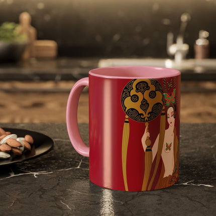 Butterfly Empress of the Crimson Pavilion Colorful Mug (11oz, 15oz) – Art Deco Beauty, Butterfly Elegance & Ornamental Style