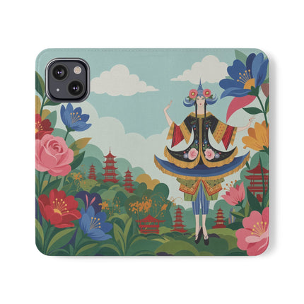 🌸🏯 The Lady Of The Pagoda Garden Flip Case – Art Deco Floral Fantasy