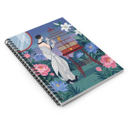 🕊️🌸 The Lady Of The Golden Bird Spiral Notebook – Art Deco Garden Whimsy